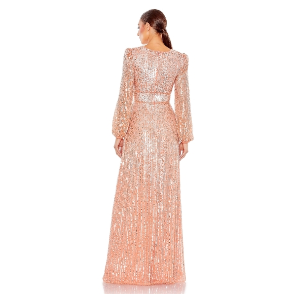 NWT Mac Duggal Peach Bishop Sleeve Sequin Gown - Picture 4 of 7